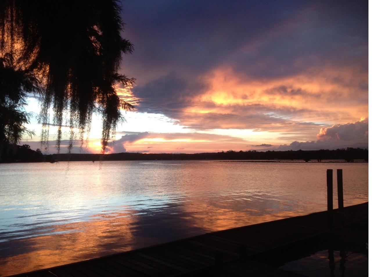Sunset over Gantt Lake from the dock at Cypress Landing